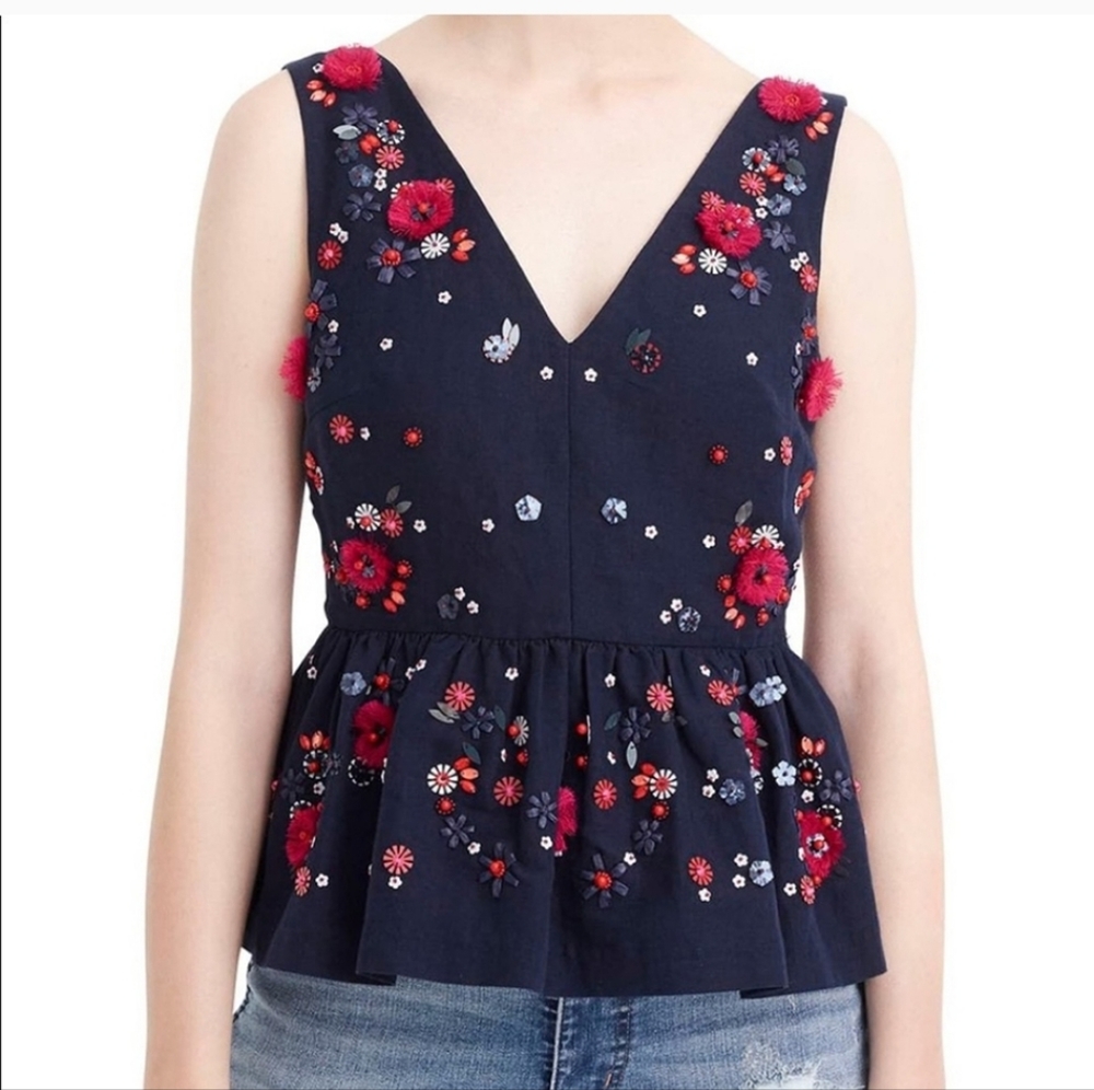 EUC J. Crew Embellished Peplum Top